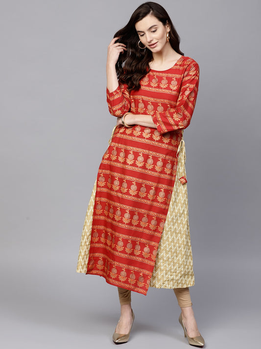 Finding Product Women's Gold Foil Print Layered Kurta