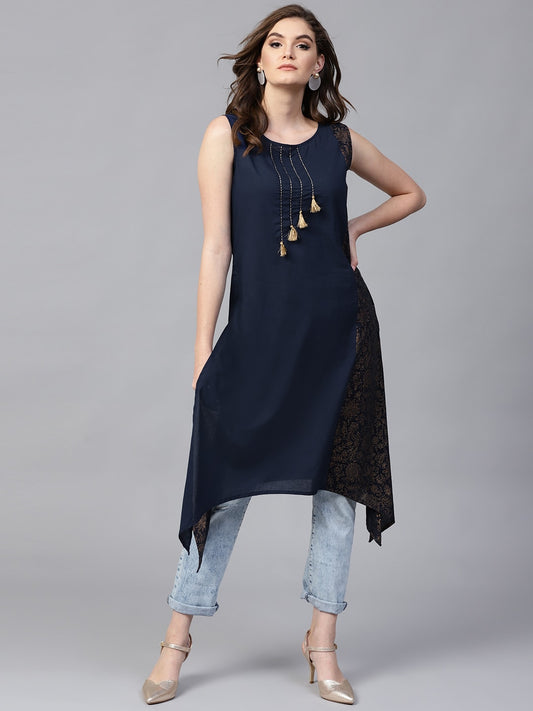 Finding Product Women's Sleeveless Embroidered Asymmetric Kurta