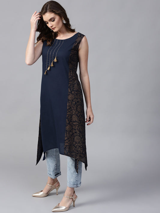 Finding Product Women's Sleeveless Embroidered Asymmetric Kurta