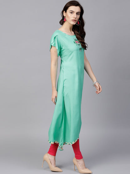 Finding Product Women's Embroidered Petal Sleeves Kurta