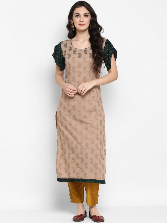 Finding Product Women's Paisly Golden Printed Embroidered Kurta
