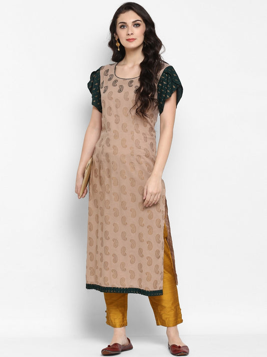 Finding Product Women's Paisly Golden Printed Embroidered Kurta
