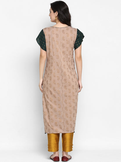 Finding Product Women's Paisly Golden Printed Embroidered Kurta
