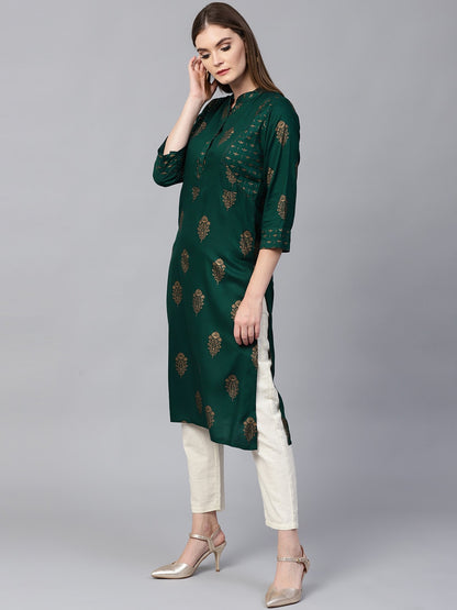 Green Golden Print Straight Kurta (Copy)