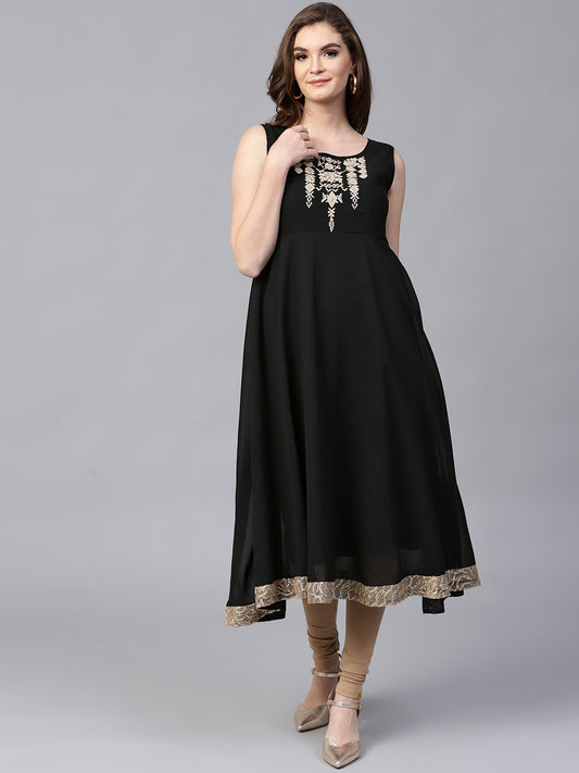 Finding Product Women's Sleeveless Shimmer Embroidered Anarkali Kurta