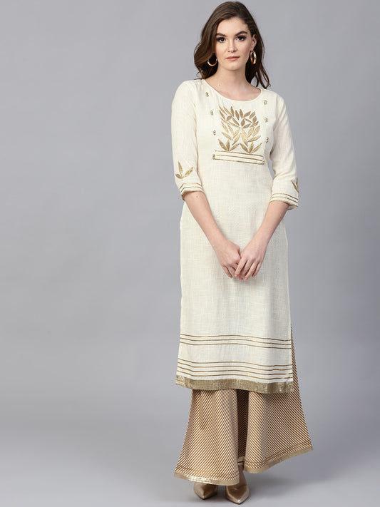 Finding Product Women's Off-White Gota Patti Embroidered Kurta