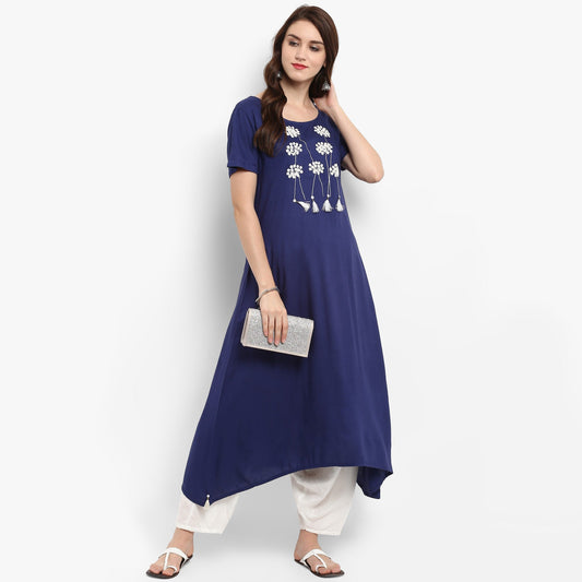 Finding Product Women's Long Fit Floral Dori Embroidered Kurta