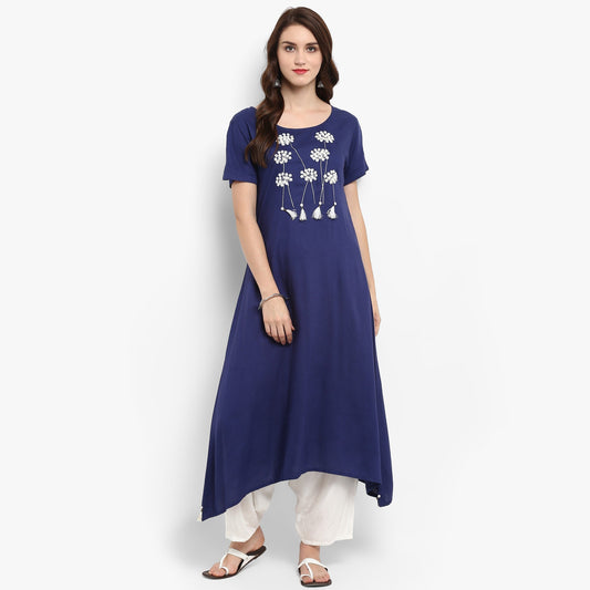 Finding Product Women's Long Fit Floral Dori Embroidered Kurta