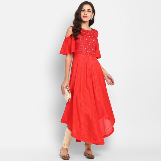 Finding Product Women's Embroidered Cold Shoulder Kurta