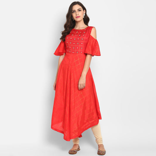 Finding Product Women's Embroidered Cold Shoulder Kurta