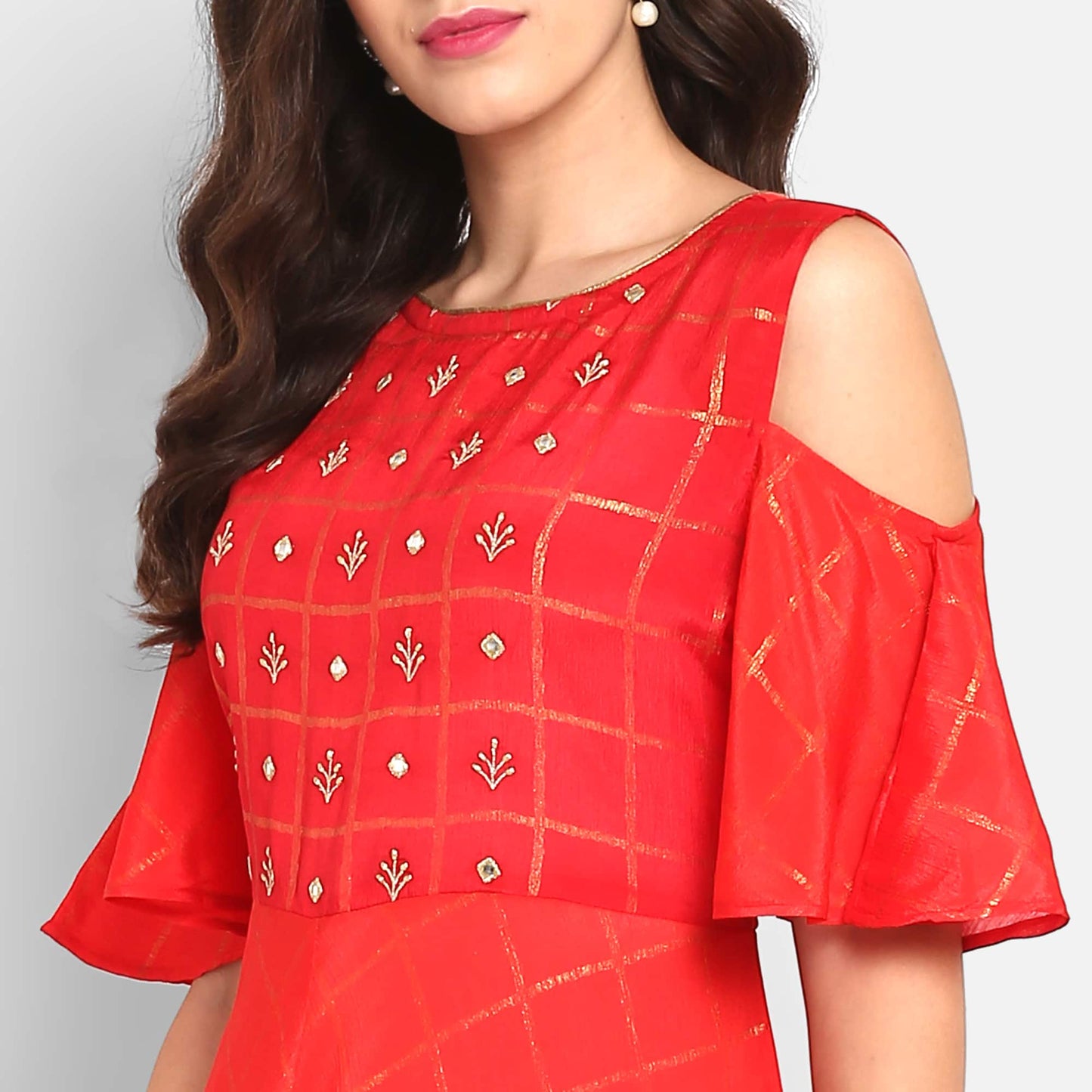 Finding Product Women's Embroidered Cold Shoulder Kurta