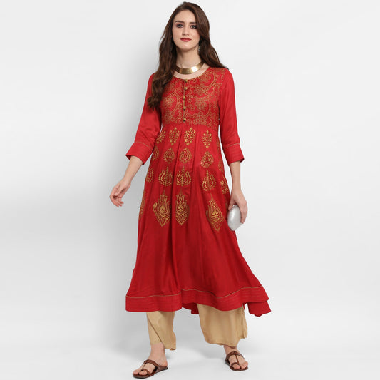 Finding Product Women's Anarkali Block Printed Kurta