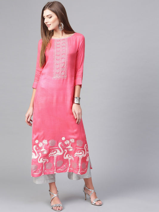 Pink Lotus Inspired Swan Printed Kurta-Catalouge