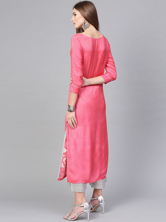 Pink Lotus Inspired Swan Printed Kurta-Catalouge