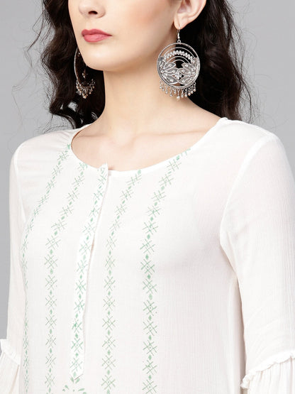 White Ombre Block Printed Stylized Sleeves Kurta