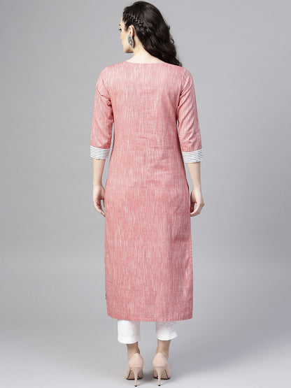 Pink Madhubani Block Printed Chambray Kurta