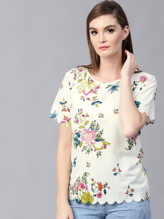 Finding Product Women's Floral Scalloped Top