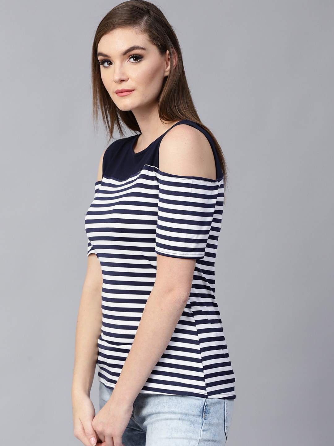 Finding Product Women's Breton Stripe Cold-Shoulder Top
