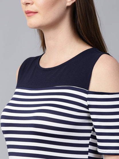 Finding Product Women's Breton Stripe Cold-Shoulder Top