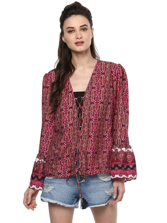 Finding Product Women's Printed Front Tie-Up Top