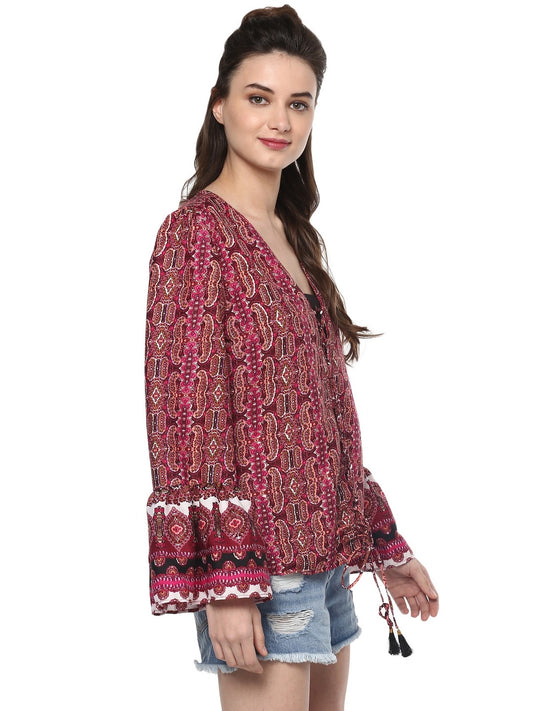 Finding Product Women's Printed Front Tie-Up Top