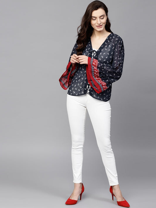 Finding Product Women's Border Front Tie-Up Top