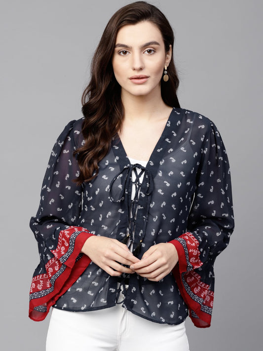 Finding Product Women's Border Front Tie-Up Top
