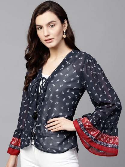 Finding Product Women's Border Front Tie-Up Top