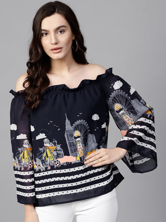 Finding Product Women's Off-Shoulder Fusion Printed Top