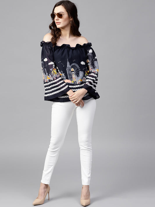 Finding Product Women's Off-Shoulder Fusion Printed Top