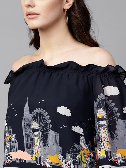 Finding Product Women's Off-Shoulder Fusion Printed Top