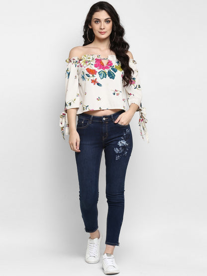 Finding Product Women's Floral Off-Shoulder Crop Top