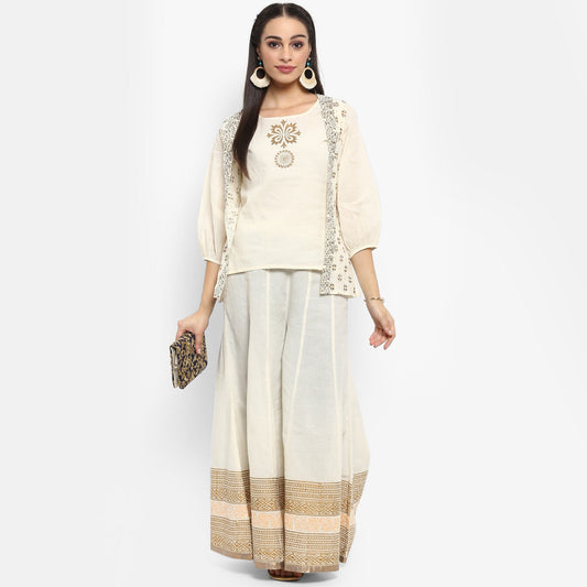 Finding Product Women's Block Printed Top With Waistcoat
