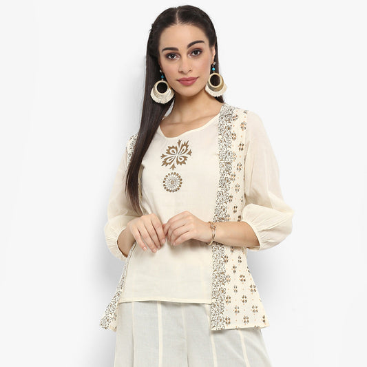Finding Product Women's Block Printed Top With Waistcoat