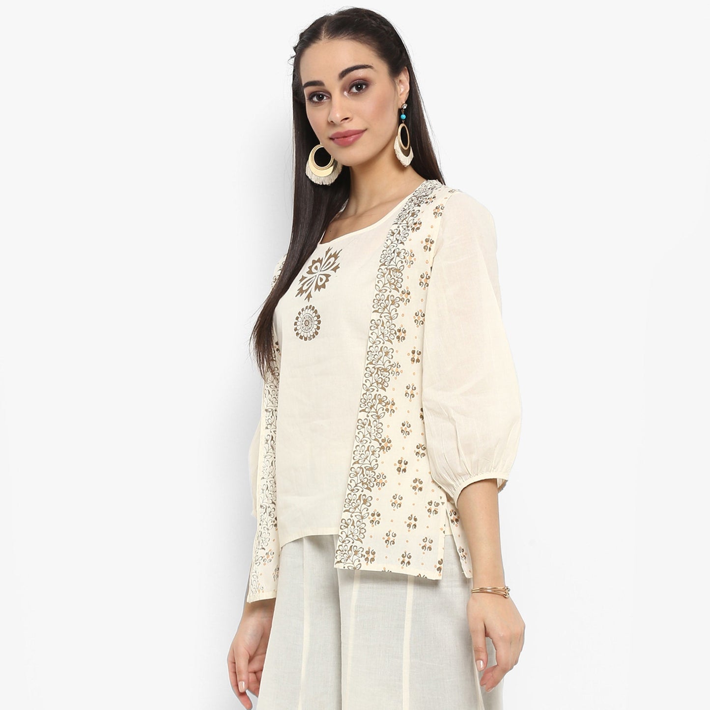 Finding Product Women's Block Printed Top With Waistcoat