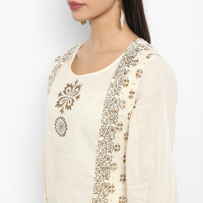 Finding Product Women's Block Printed Top With Waistcoat