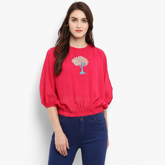 Finding Product Women's Solid Embroidered Balloon Top