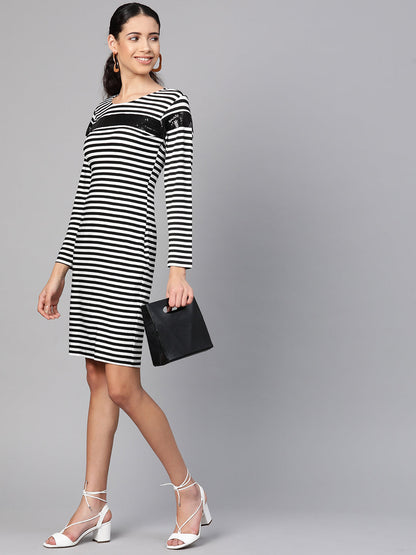 Stripe Dress With Sequin Patch