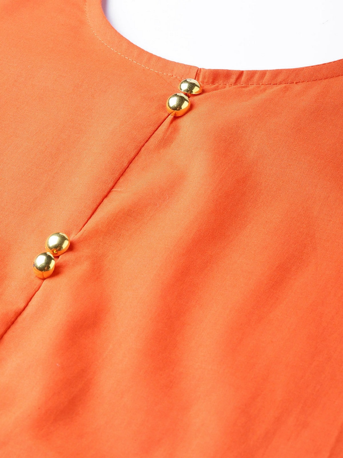 Orange Leaf Print Diagonal Cut Kurta