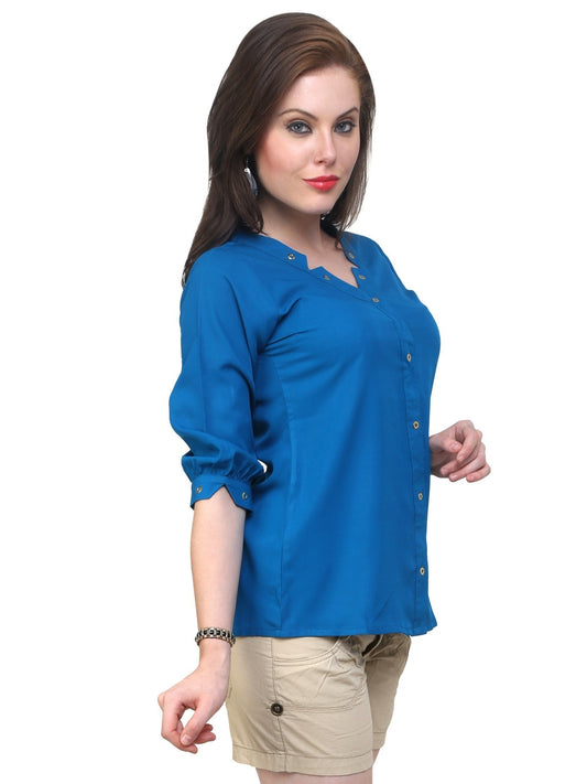 Finding Product Women's Blue Shirt Top With Detailed Notch Designs