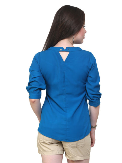 Finding Product Women's Blue Shirt Top With Detailed Notch Designs